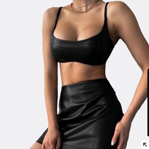 Marlina Boutique Trinity Faux Leather Crop Top Black Sz S